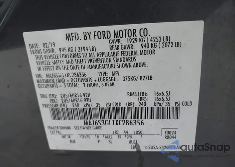 2019 Ford Ecosport Se z USA, uszkodzony, nr VIN MAJ6S3GL1KC286356